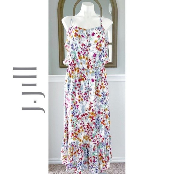 J. Jill Summer Garden Maxi Dress Floral, White Multi, Size M New w/Tag - Picture 9 of 15